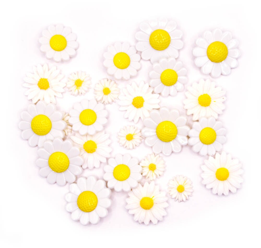 Pure Daisy Craft Embellishments White Floral Shank-Back &#x26; Flat-Back Buttons 24pcs