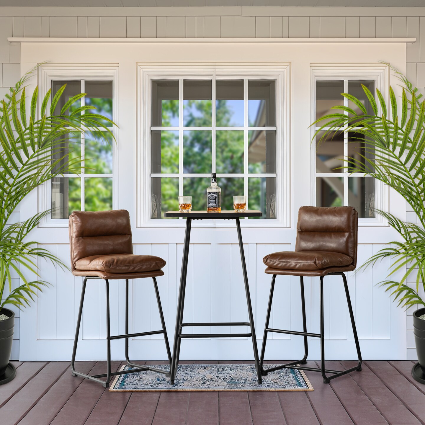 Industrial Modern Set of 3 Pub Table Set with 41"H Square Bar Table and Stools