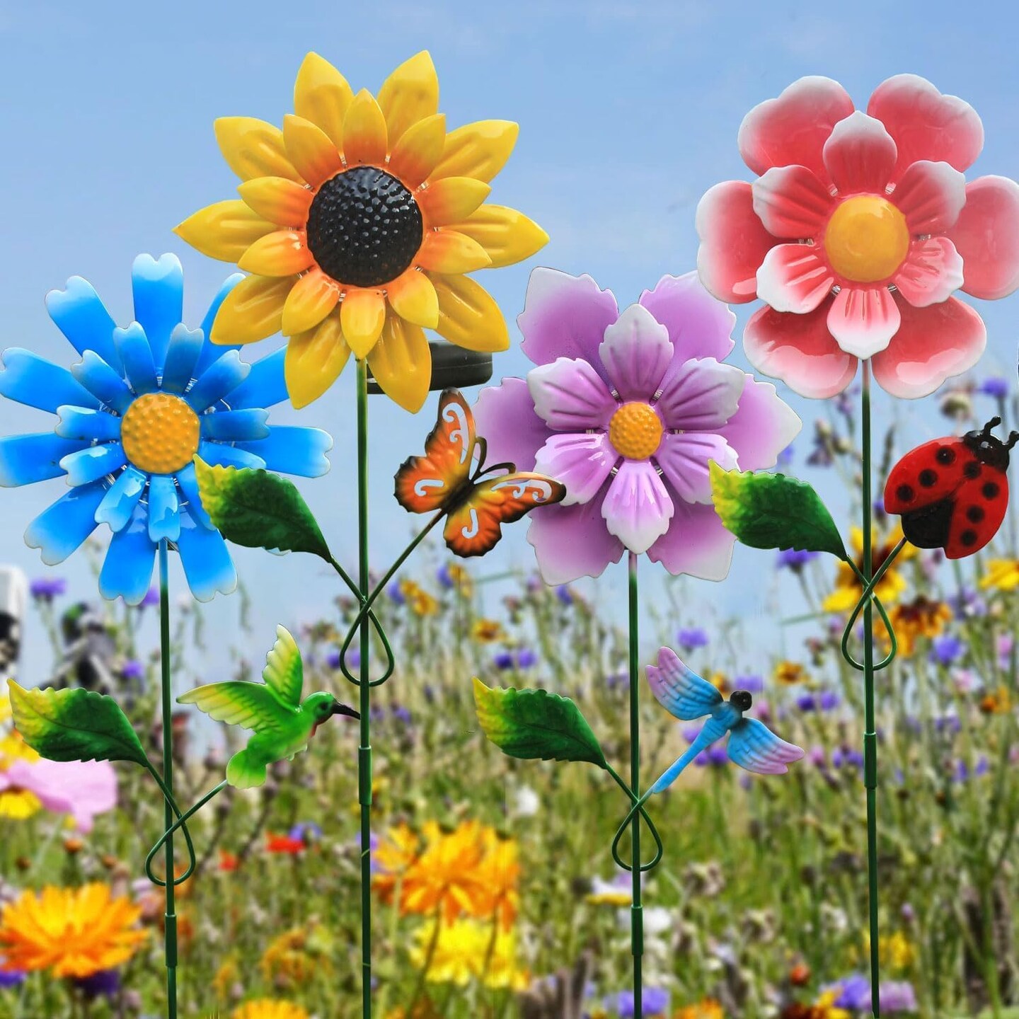 4-Pack Outdoor Solar Garden Lights – Waterproof Metal Flower Art Stakes for Lawn, Patio & Yard, Decorative Gift for Women, Moms & Grandmas, Perfect for Halloween Decor