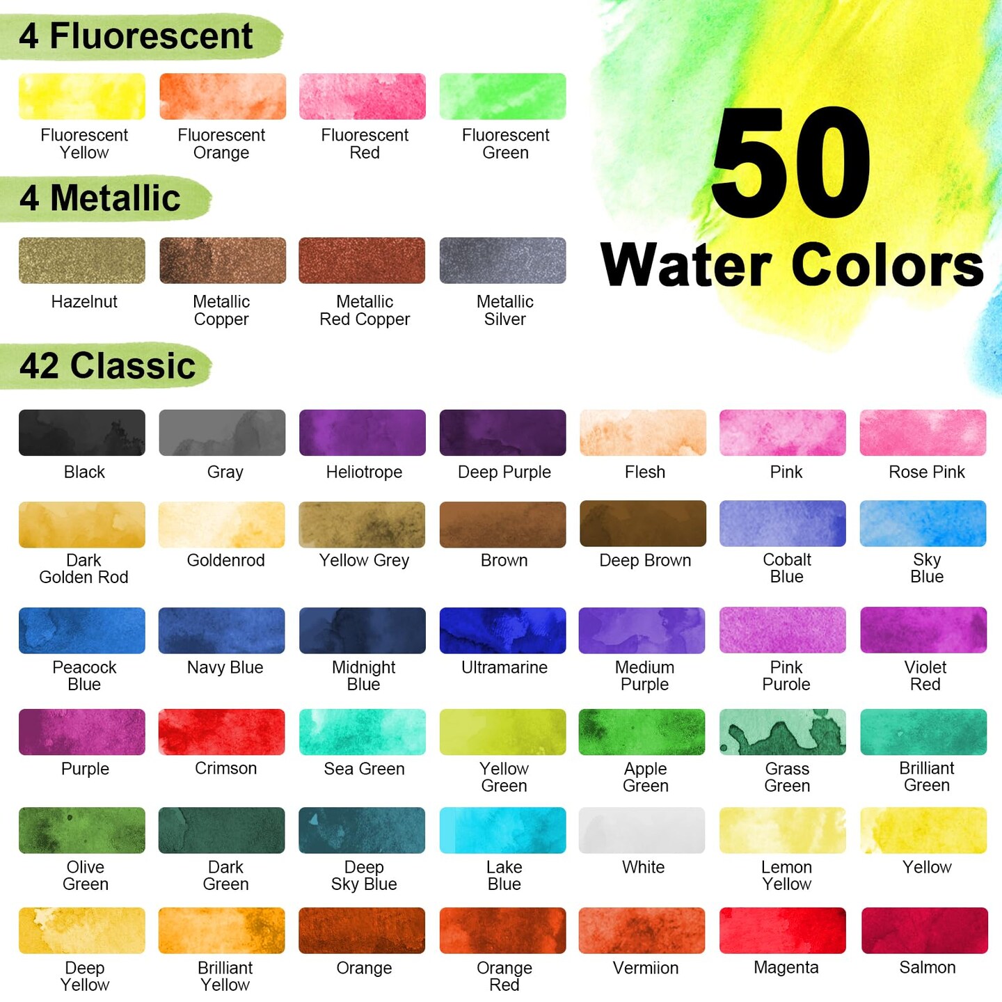 Watercolor Paint Set 50 Colors Including Metallic, Watercolor Kit with Case, Watercolor Paper, Paint Brushes, Palette and Accessories, Water Color Art Supplies Gift for Adults Kids Artists