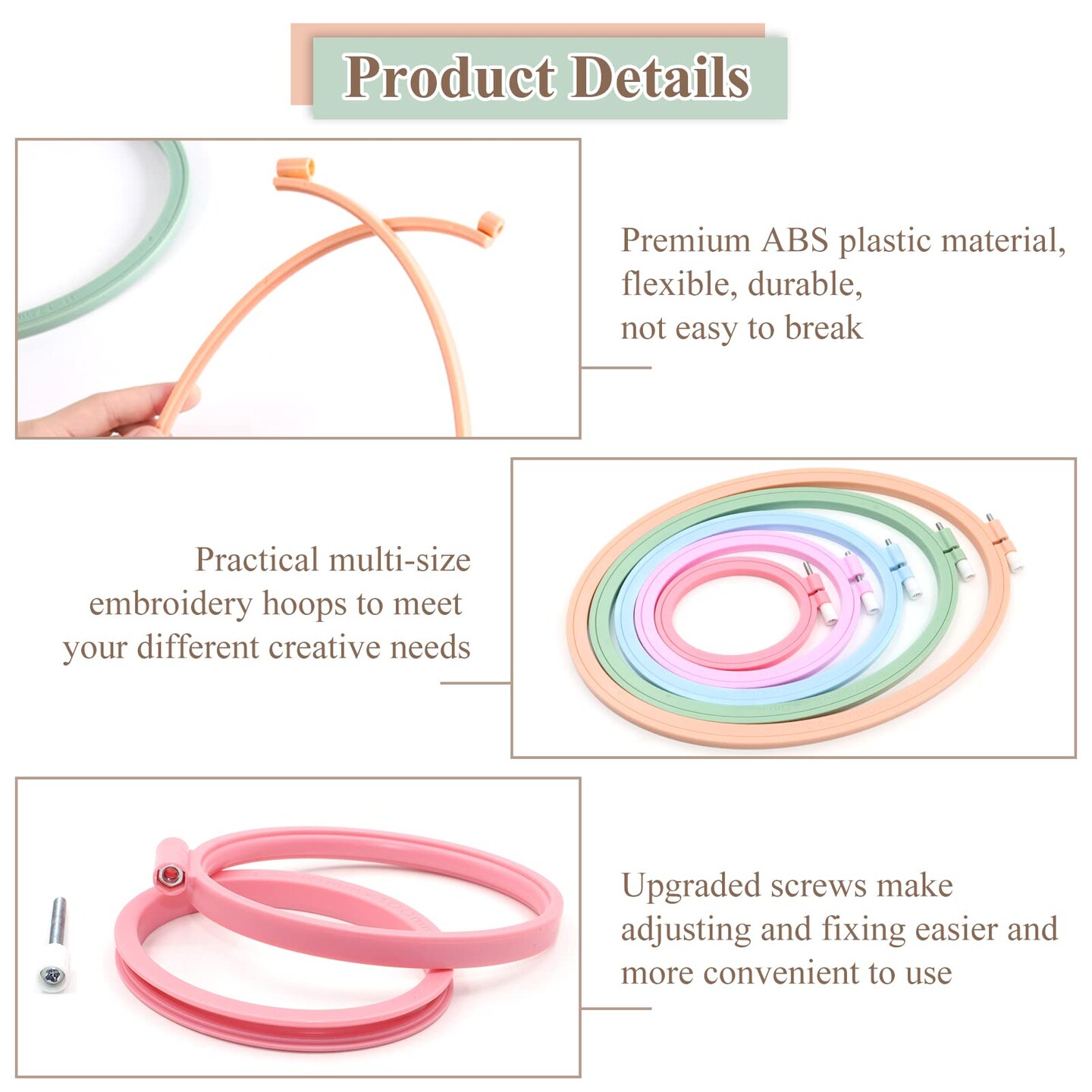 5 Pcs 5 Size Oval Embroidery Hoops, ABS Plastic Embroidery Hoops Cross Stitch Hoops Embroidery Frames for Sewing, Needlework, Embroidery Projects (Size-11.4", 9.6", 7.5", 5.7",3.9")