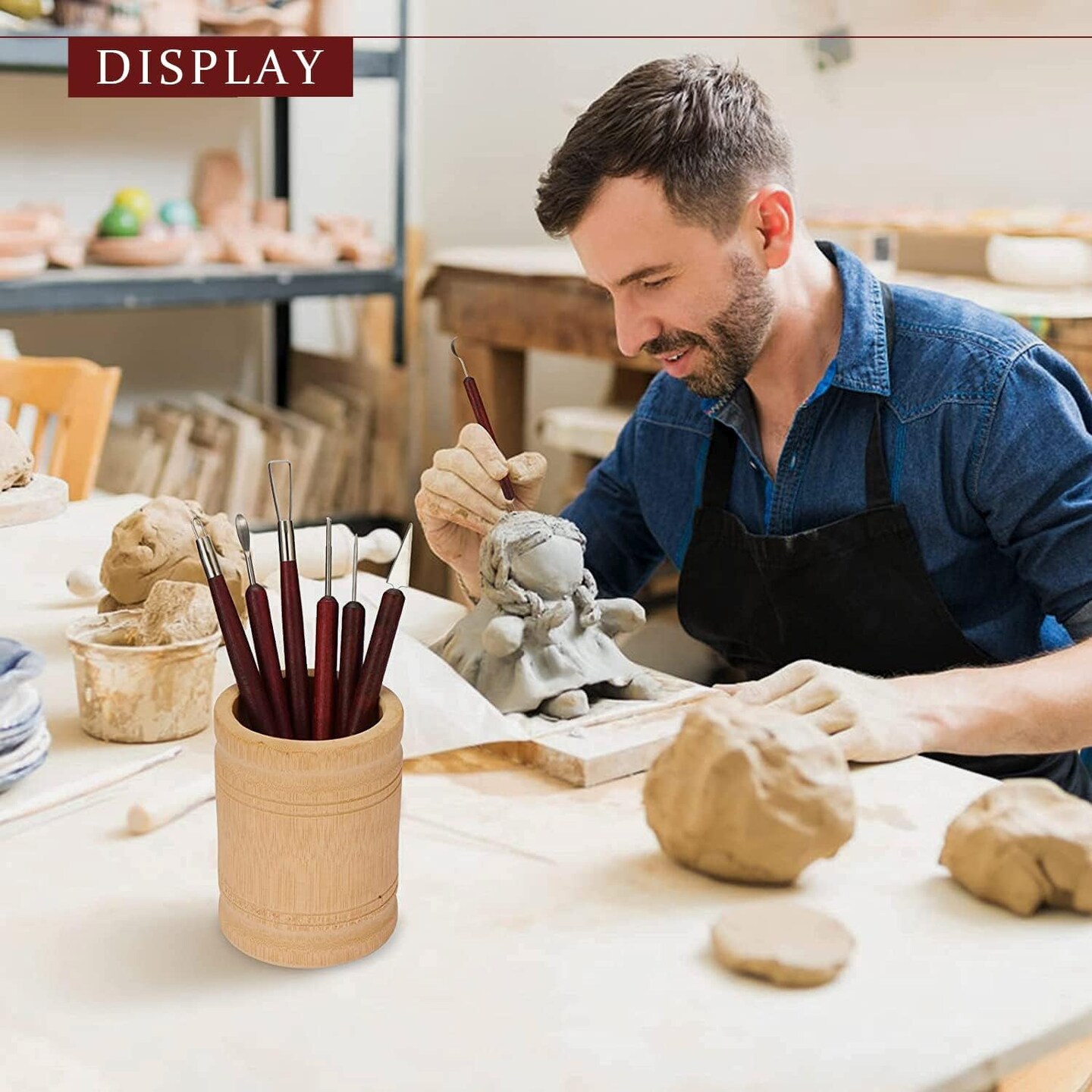 6PCS Clay Sculpting Tools Kit - Easy to Use Double-Ended Polymer & Pottery Carving Set with Comfortable Wood Grip - Ideal Tools for Clay Sculpey & Modeling Clay Ideal for Kids and Adults