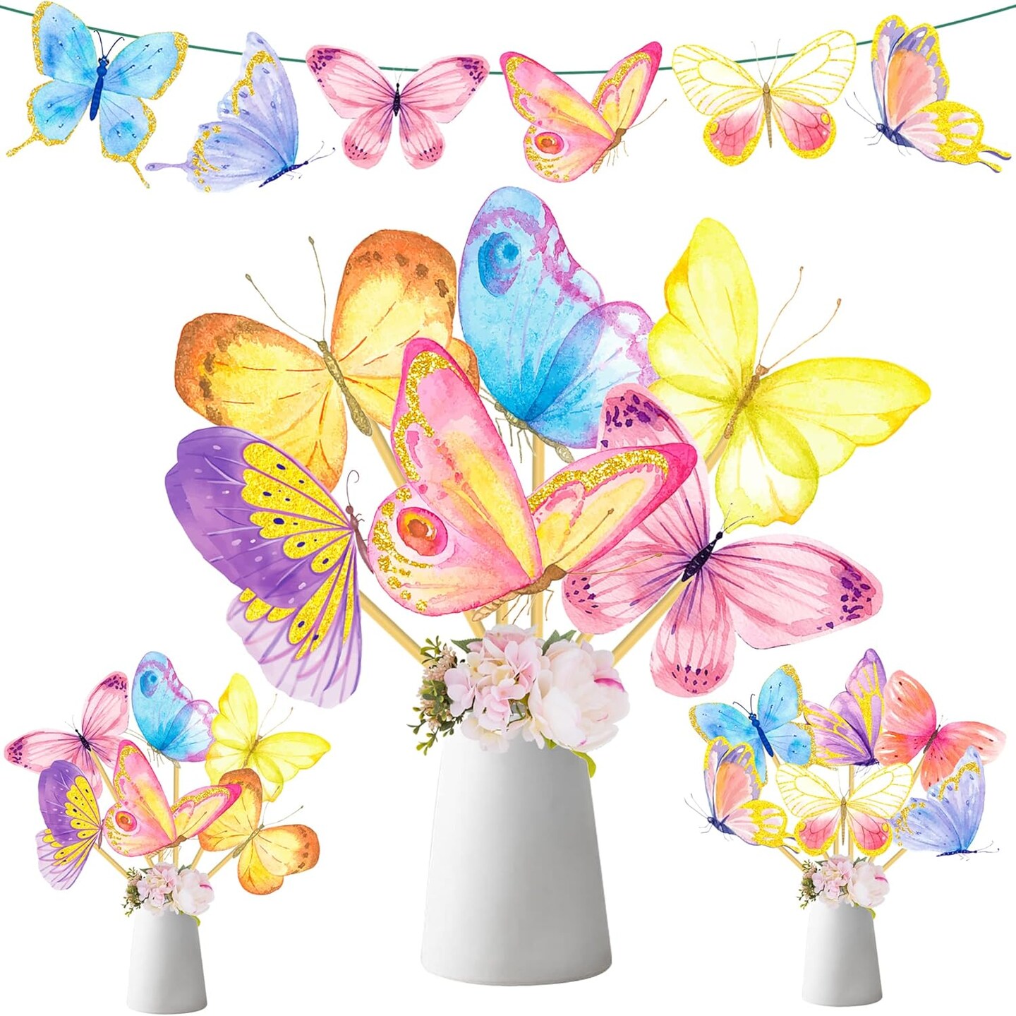 24-Piece Colorful Butterfly Table Centerpieces – Party Toppers for Baby Shower, Birthday & Spring Decor