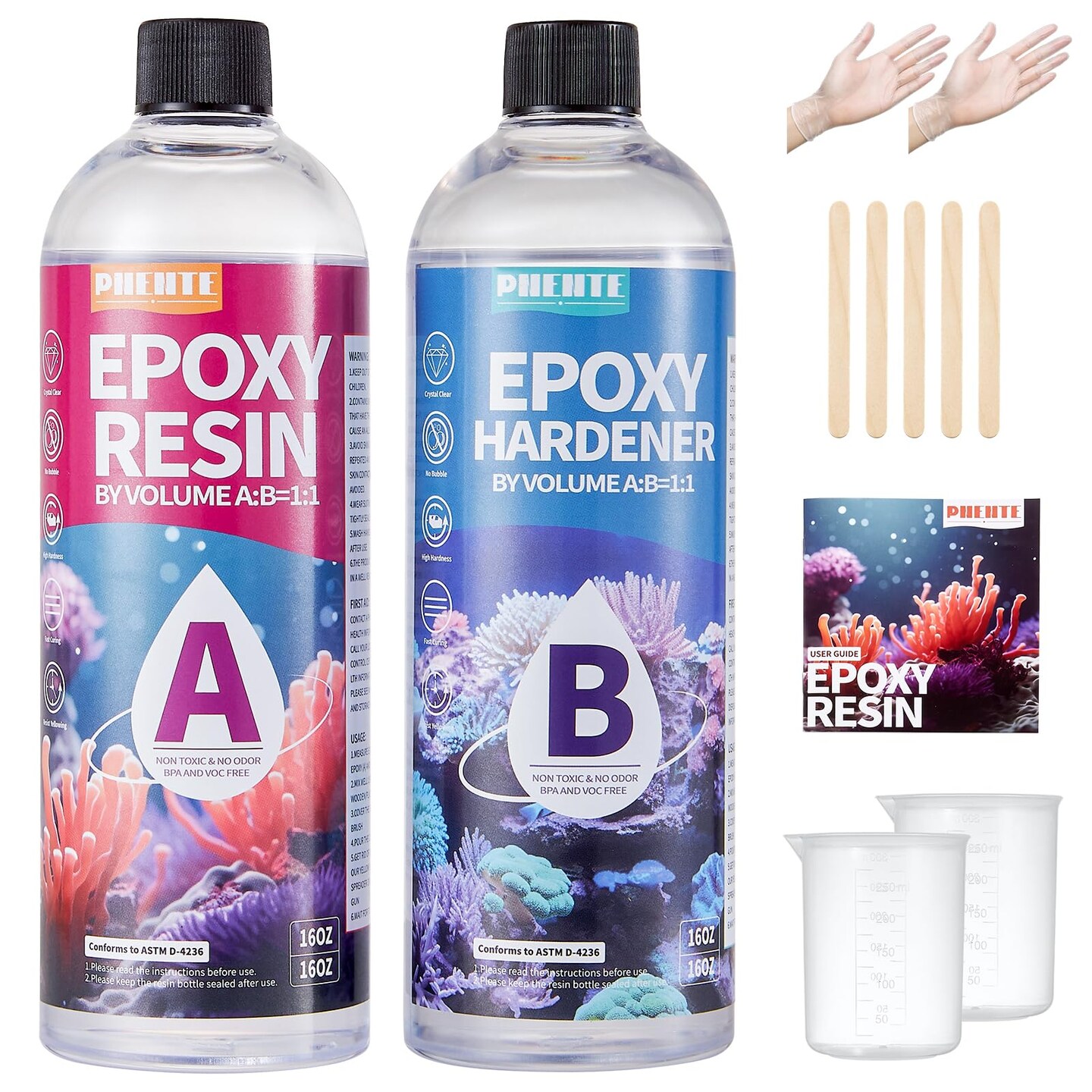 32OZ Epoxy Resin, Crystal Clear, No Yellowing &#x26; No Bubbles, Self-Leveling Coating &#x26; Casting Resin for Table Tops, Molds, DIY Projects &#x2013; 1:1 Ratio (16OZ x 2)