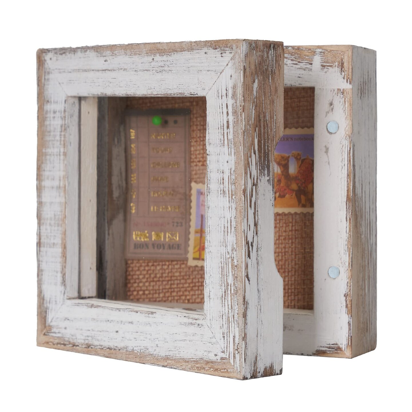 Tiny Shadow Box, Square Display Size 3x3 Shadow Box Frame with Glass, Small Shadow Box Display Case with Door for Shells Taxidermy Keepsake Photos Tickets Coins-Vintage White