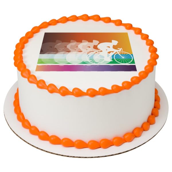 Cycling bike riding PhotoCake&#xAE; Edible Cake Topper Icing Image for 8 inch round cake or larger