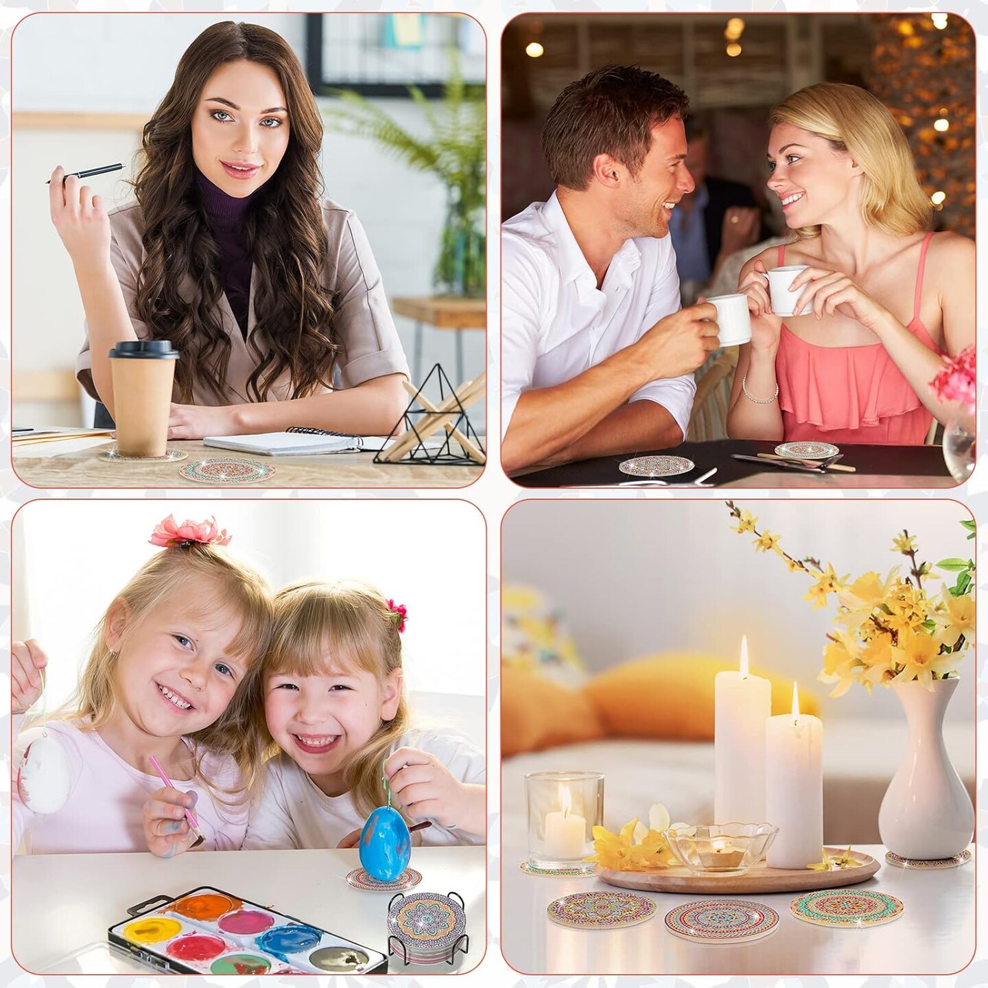 32 Pcs Mandala Diamond Painting Coasters Kit – DIY Acrylic Coasters with Cork Bases & Holders, Craft Set for Adults & Beginners, Perfect Gift