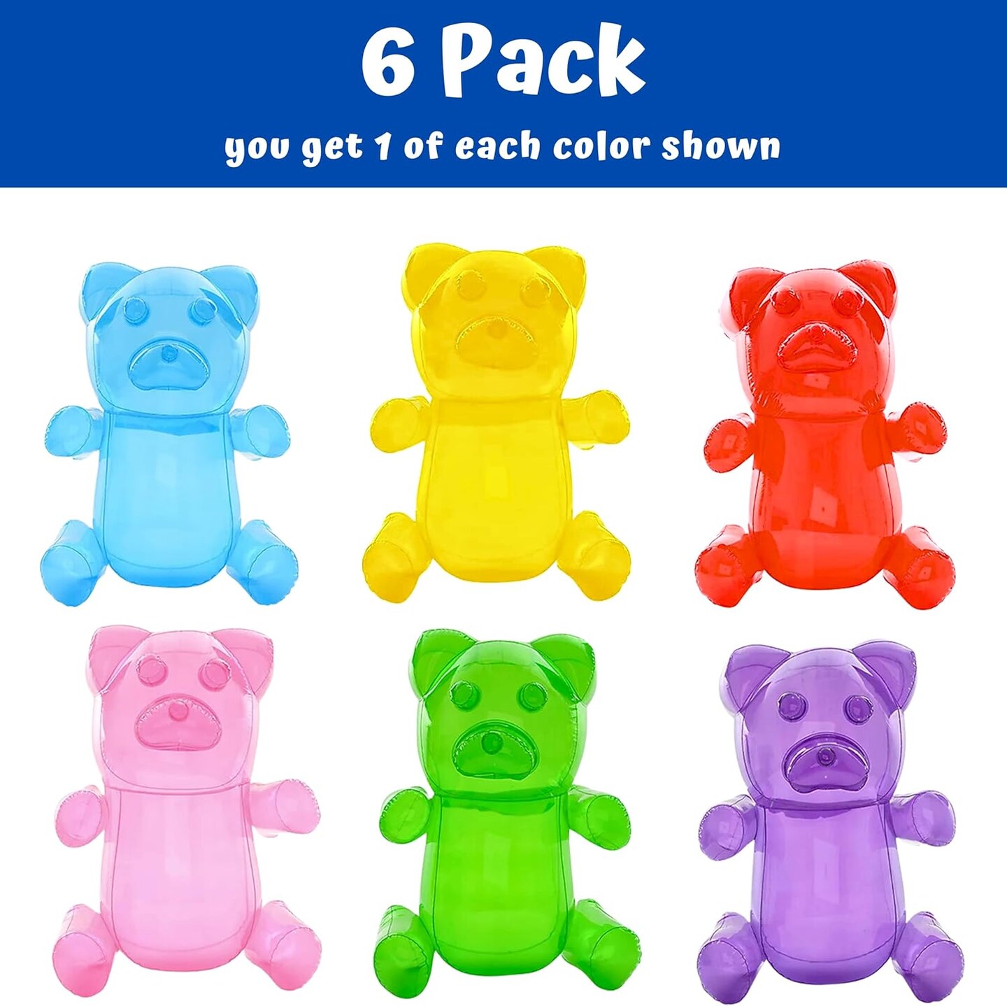 4E's Novelty 6 Pack Inflatable Gummy Bears - 24'' Large Fun Gummy Bear Party Decorations, Colorful Gummy Bear Decor, Perfect Gummy Bear Party Favors
