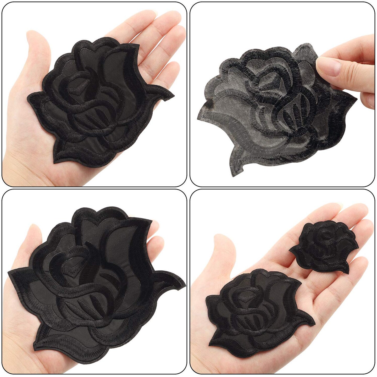 8 Pieces 8 Pieces Black Iron On Rose Flower Patches for Clothes Fabric Repair Patches 4 Size Embroidered Sew On Flower Patches Applique Patches for Jacket Jeans Clothes Hats Shoes Bags