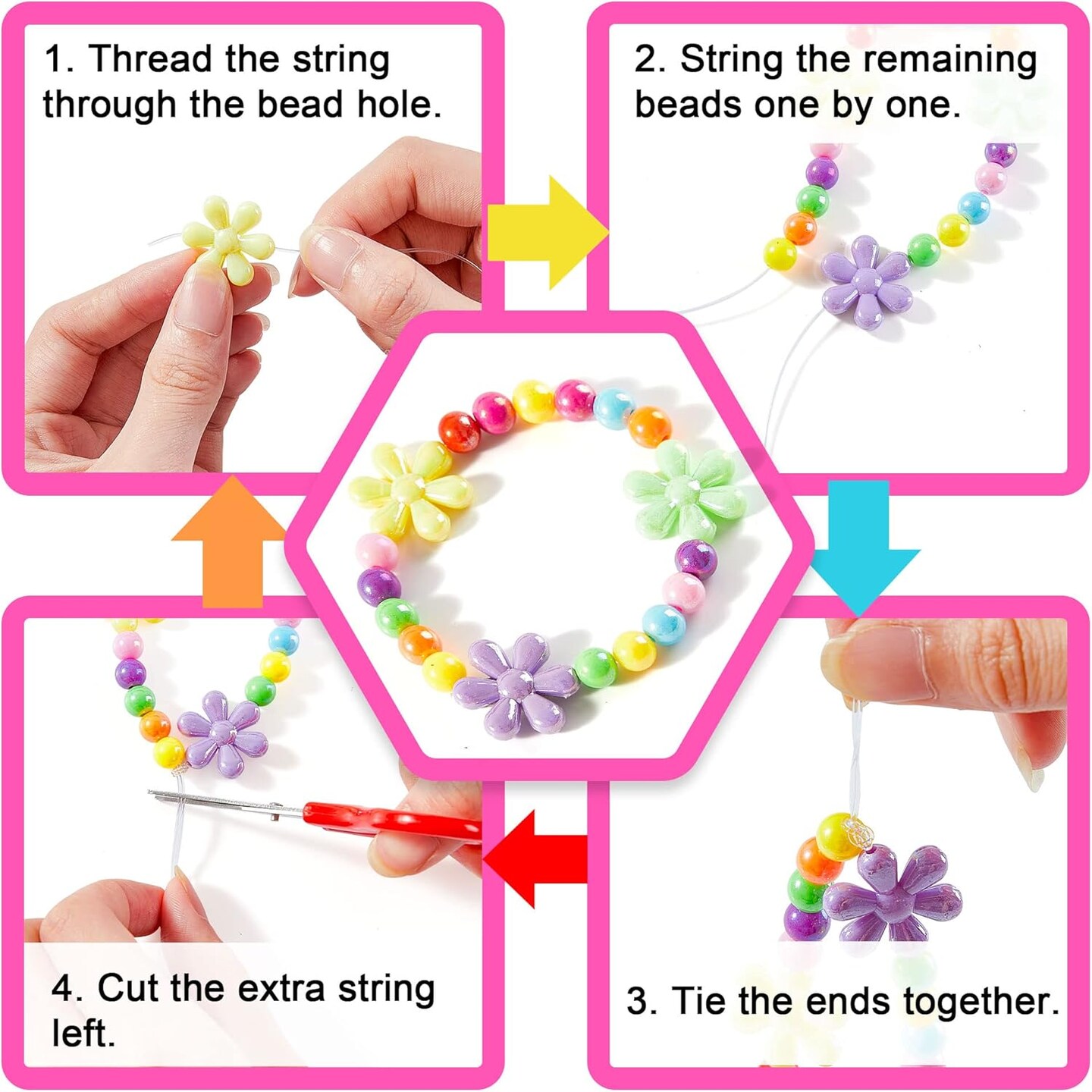 Beads for Kids Crafts, 1100 Jewelry Making Kit Includes Scissor, String, Instruction and Accessories for Bracelet Making