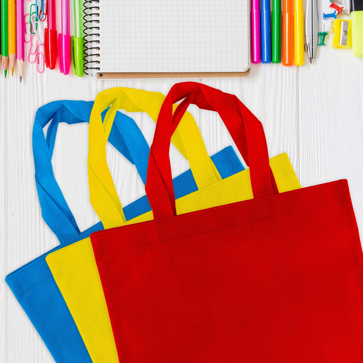 Super Z Outlet Assorted Colorful Solid Blank Fabric Tote Party Gift Bags Rainbow with Handles for Birthday Favors, Snacks, Decoration, Arts & Crafts, Event Supplies (12 Pack) (12" Inches)