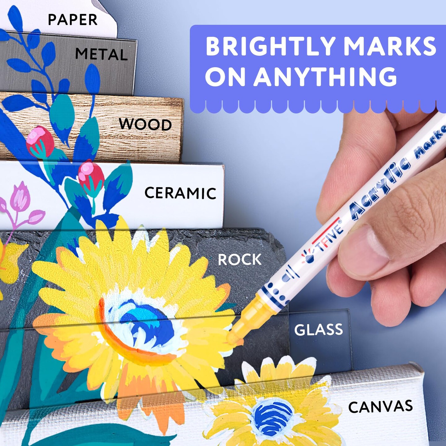 Acrylic Paint Markers, 24 Vibrant Colors Acrylic Markers Pens, No Bleeding, Work on Anything for Rock Painting Canvas Wood Ceramic Glass Crafts Art Supplies, Easy for All Ages, Dual Tip Medium + Fine