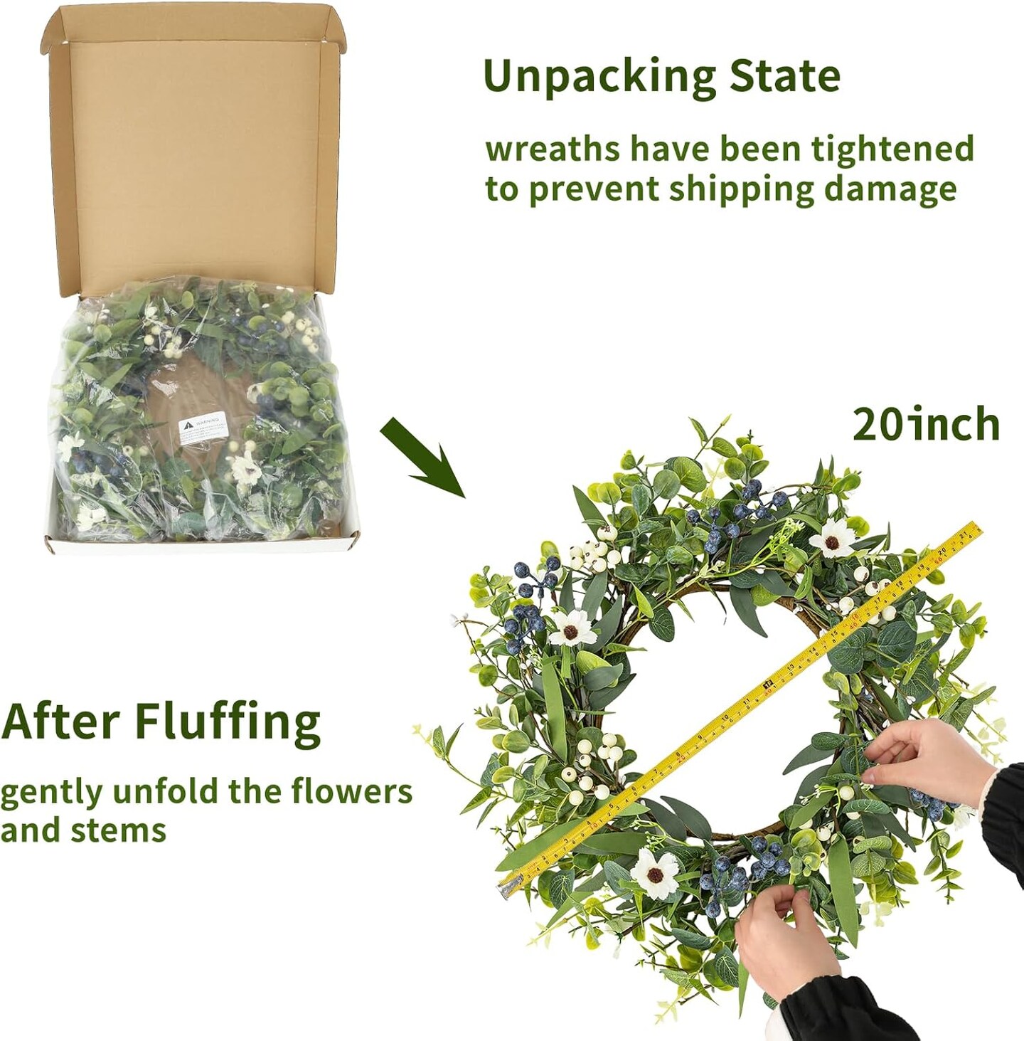 20&#x27;&#x27; Eucalyptus Wreaths for Front Door Non Fading,Not Withering Spring Wreath with Berries