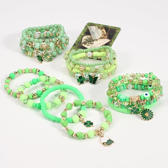 Boho Beaded Bracelets Strawberry Bracelets for Women Clay Heishi Letter Bracelet St. Patrick's Day Bracelets