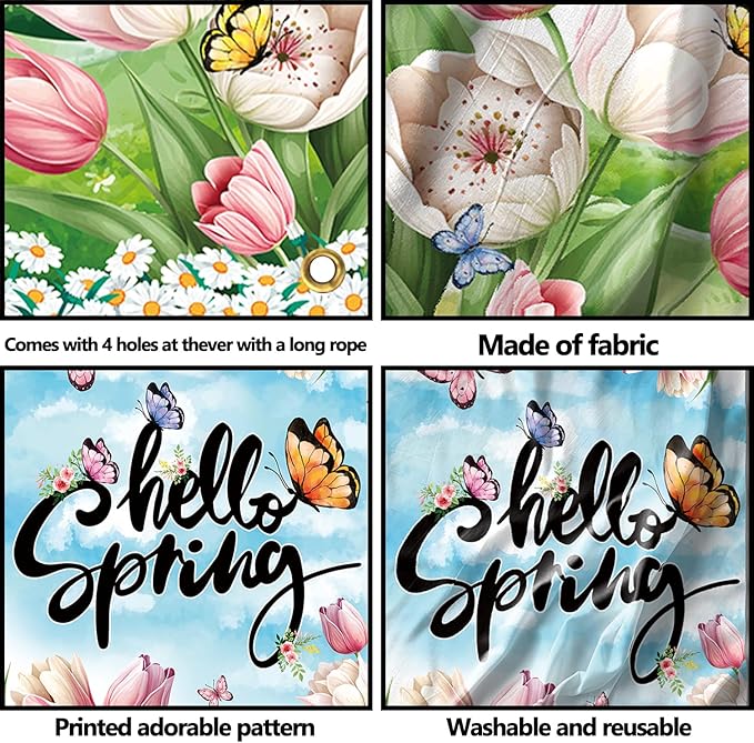 Spring Decorations Door Cover, 6x2.9 FT Hello Spring Banner for Door, Spring Decorations for Office, Spring Decorations For Classroom Spring Door Cover