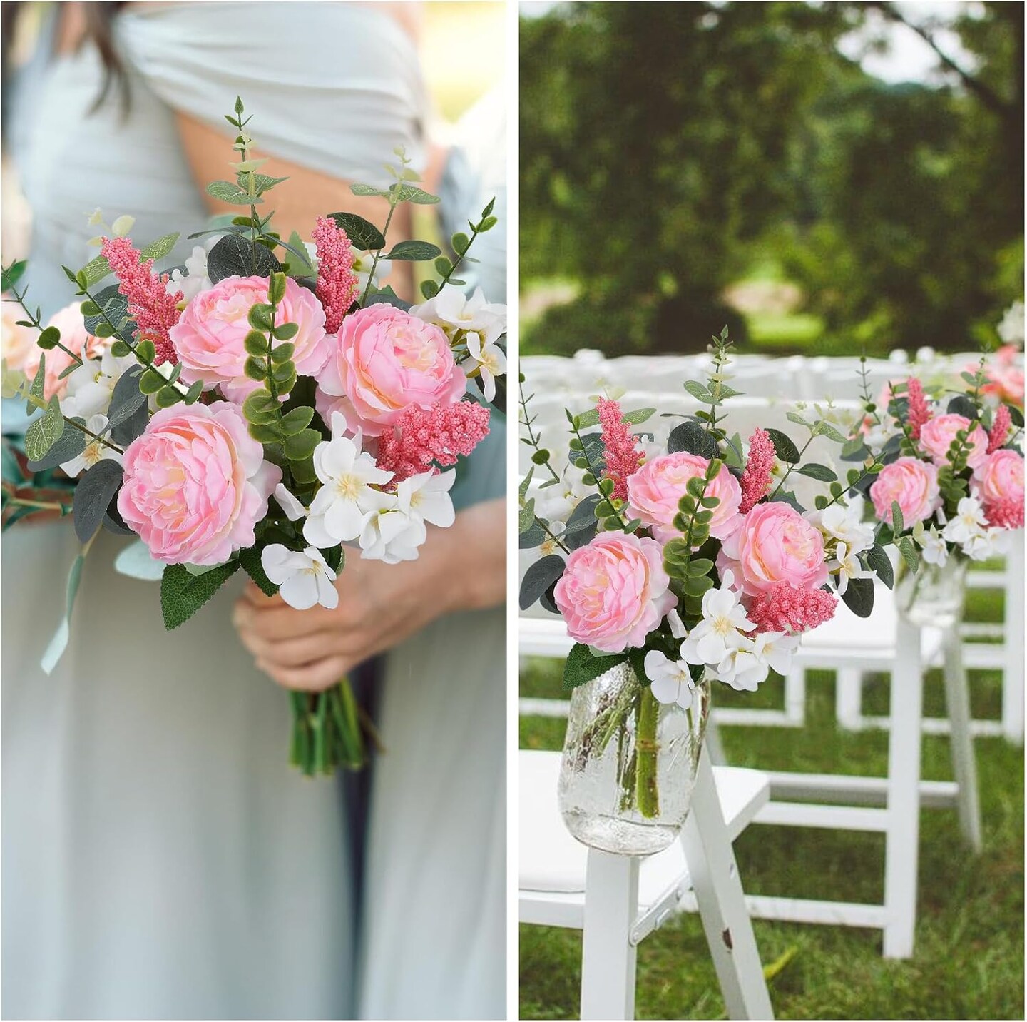 Artificial Silk Flowers Artificial Flowers Bouquets Pink Florals Arrangements Faux Peony Faux Flower Stems for Spring Wedding Bride Home Table Centerpiece Farmhouse Decorations 16PCS