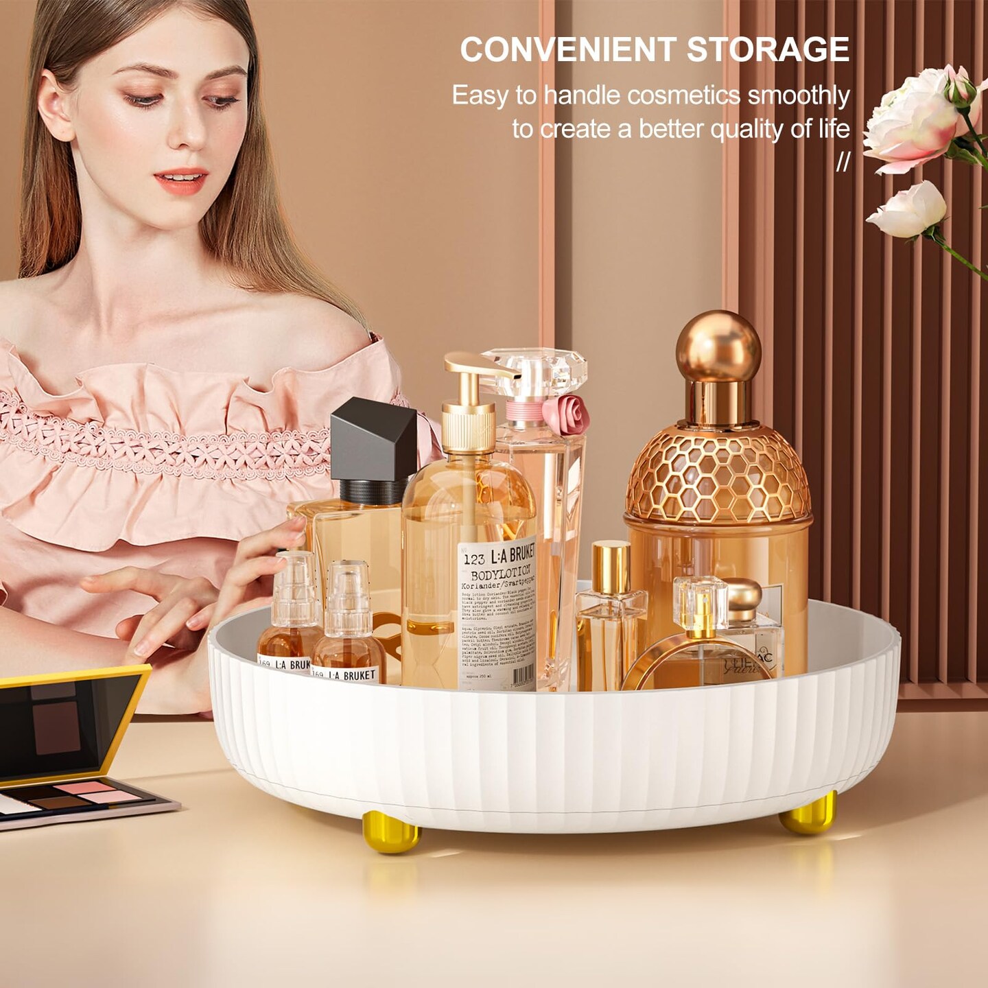 Bathroom Organizers and Storage - 360&#xB0; Rotating Storage Tray, Lazy Susan Organizer, Cosmetics and Perfume Organizer, Desktop Storage Tray for Cosmetics and Skincare Products, White