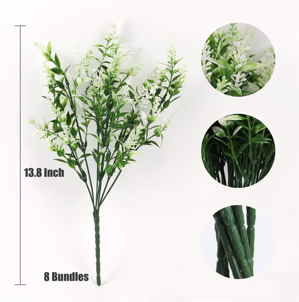 Artificial Plants Lavender, 8 Bundles Outdoor UV Resistant Greenery Fake Shrubs Simulation Plants Indoor Outside Hanging Planter Home Garden Decor (White)