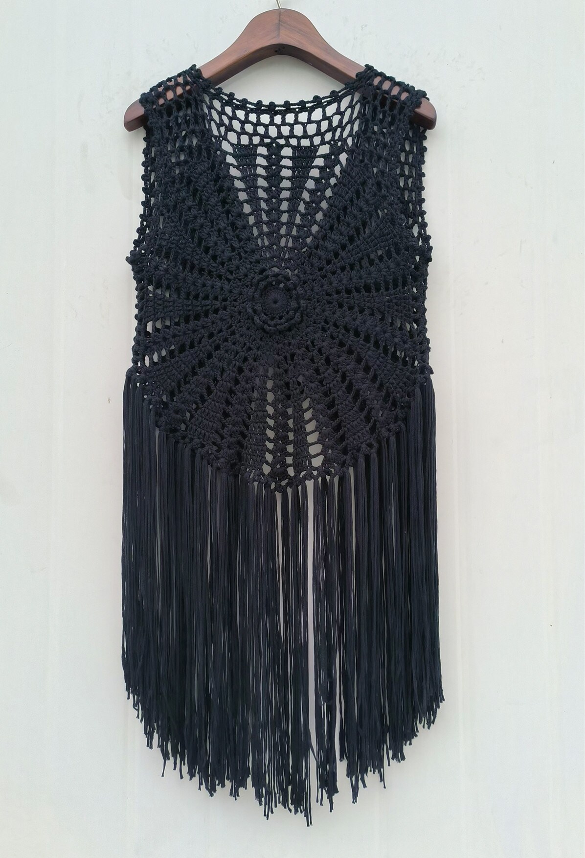 Hippie Crochet Fringed Vest Women Boho Festival Sleeveless