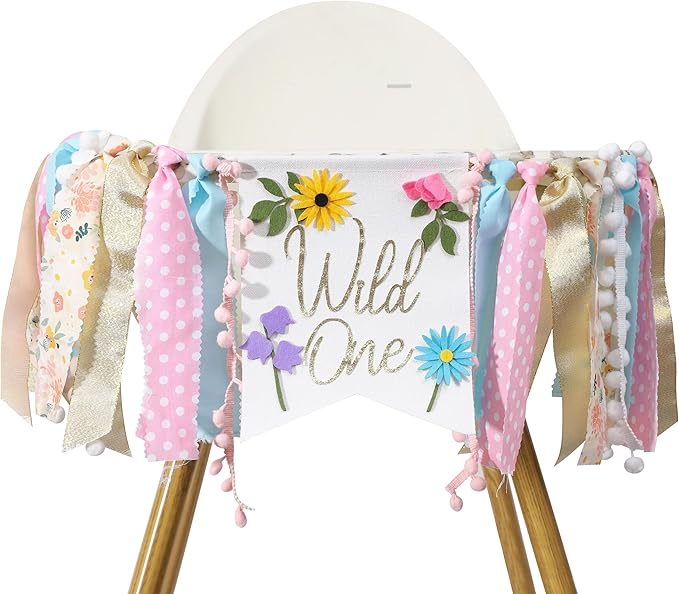 Wild flower High Chair Banner - Girls Wild One 1st Birthday Decoration, Floral Theme Highchair Banner, Our Little Wild flower Is Turning One Birthday Decor, Spring Girls First Birthday Banner