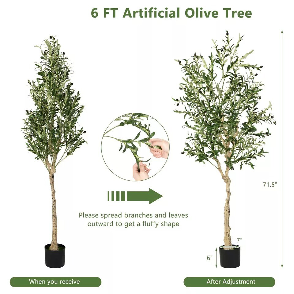 Artificial Olive Tree 6' Tall Faux Olive Plants for Indoor and Outdoor