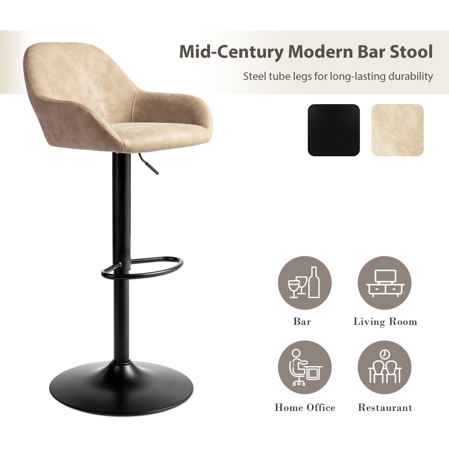 Set of 1/2/3/4 Mid-Century Modern Leatherette Gaslift Adjustable Swivel Bar Stools
