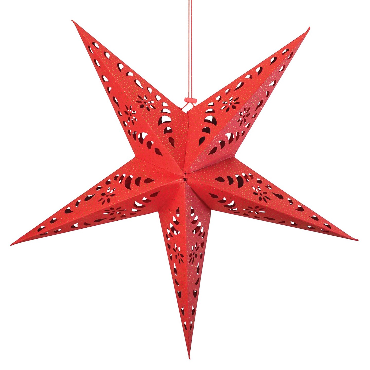 In the Breeze 9176 &#x2014; Red Paper Star Lantern &#x2014; Hanging Party and Home D&#xE9;cor with Painted Gold Accents &#x2014; Handmade, Dyed Paper