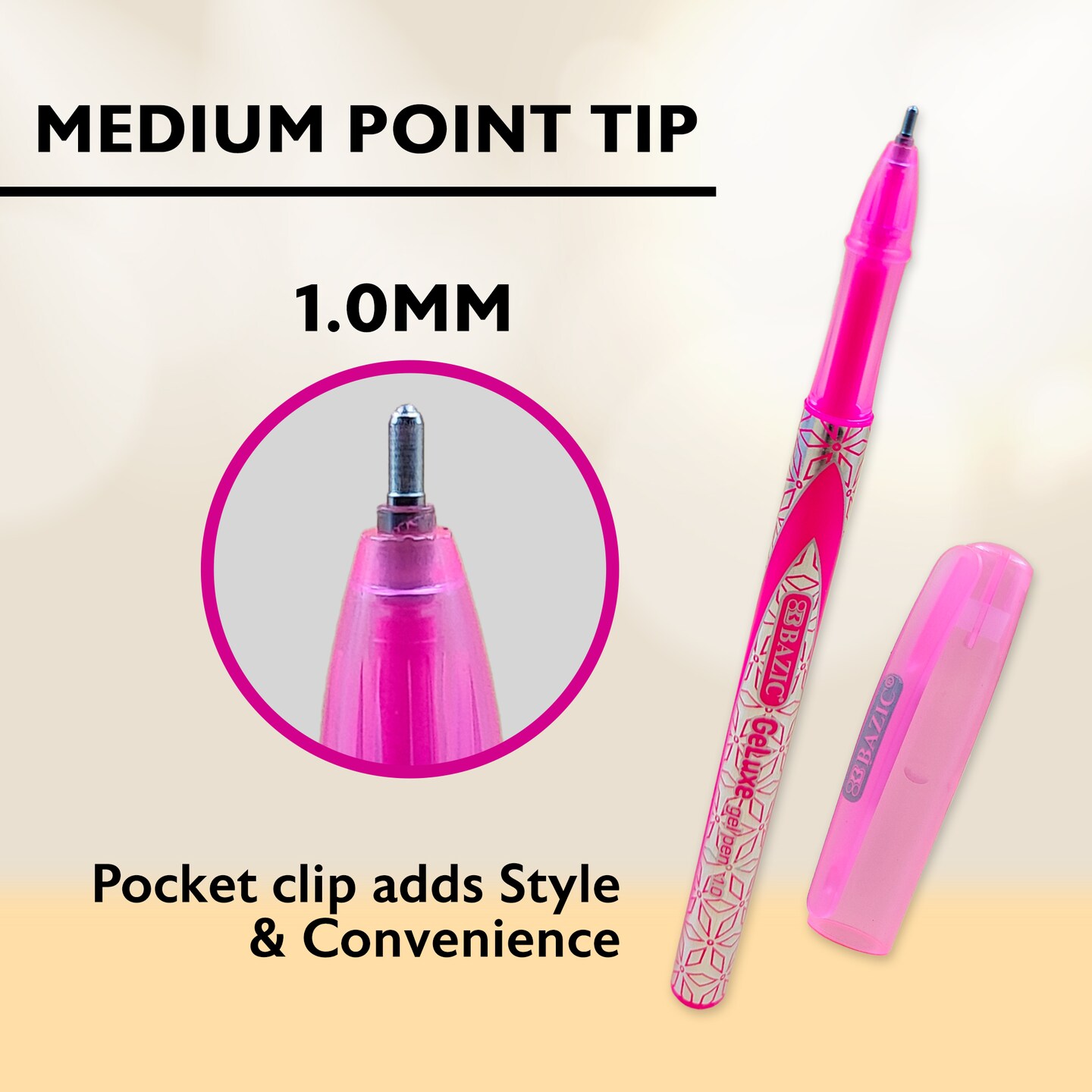 BAZIC GeLuxe 6 Fluorescent Color Gel Roller Pen