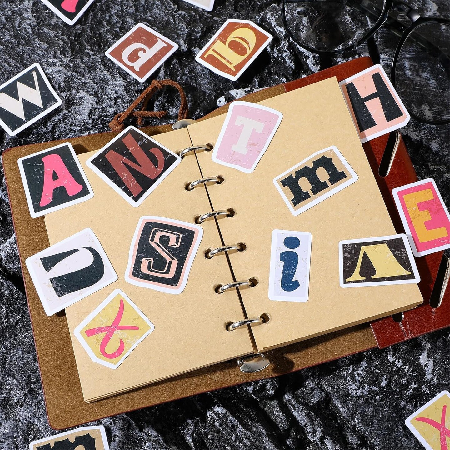 156Pcs Retro Alphabet Stickers, Vintage Scrapbook Decals Multicolor Letter Sticker