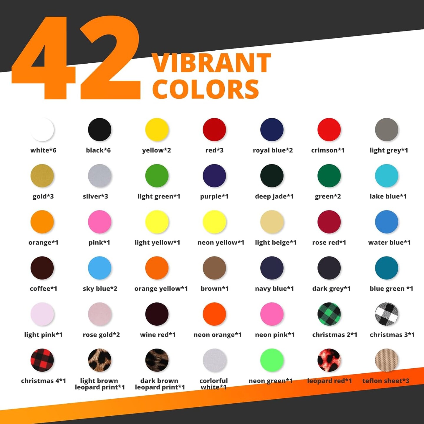 Heat Transfer Vinyl HTV Vinyl Bundle, 65 Pack Iron on Vinyl for T-Shirts 41 Assorted Colors