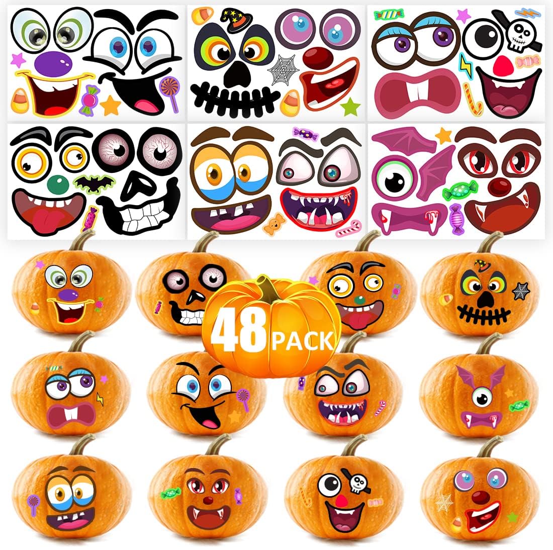 48Packs Pumpkin Stickers Decorating Kit