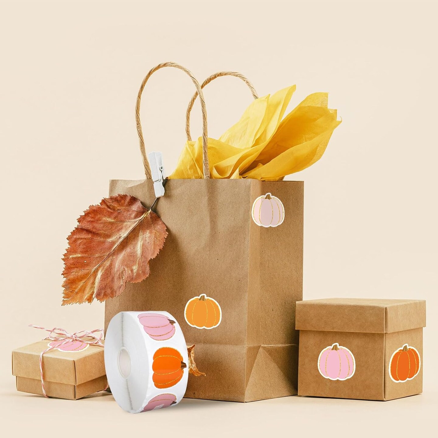 1000Pcs Fall Pumpkin Stickers (Orange, Pink) 3.7 x 3.7 x 1.6 inches