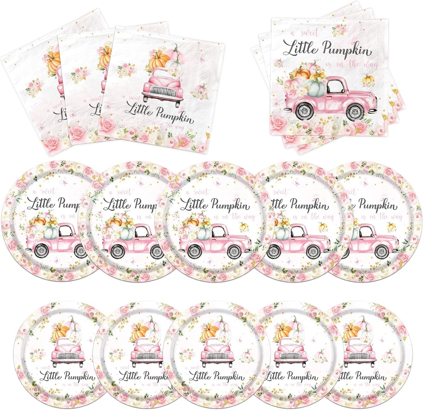 Little Pumpkin Paper Plates and Napkin Pumpkin Baby Shower Party Decorations