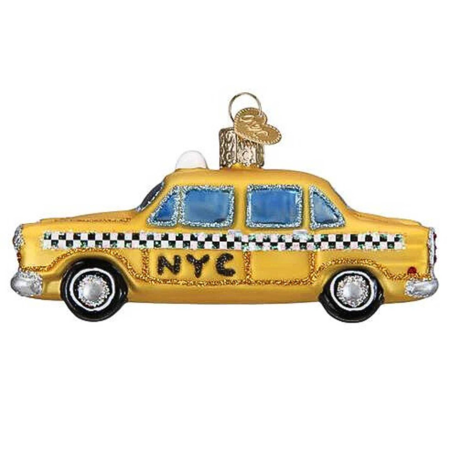 Old World Christmas 2.0 Inch Nyc Taxi Christmas Tree Ornament , Christmas Decor Yellow Black Checkers