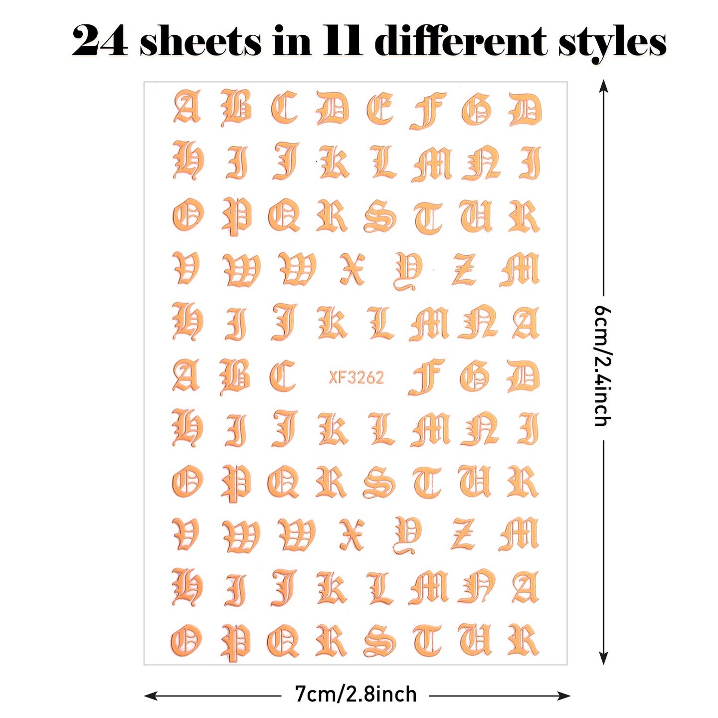 24 Sheets Old English Letter Nail Art Stickers, 3D Holographic Alphabet & Number Nail Decals, Gold & Classic Color Self-Adhesive Initial Charms for DIY Acrylic Manicures