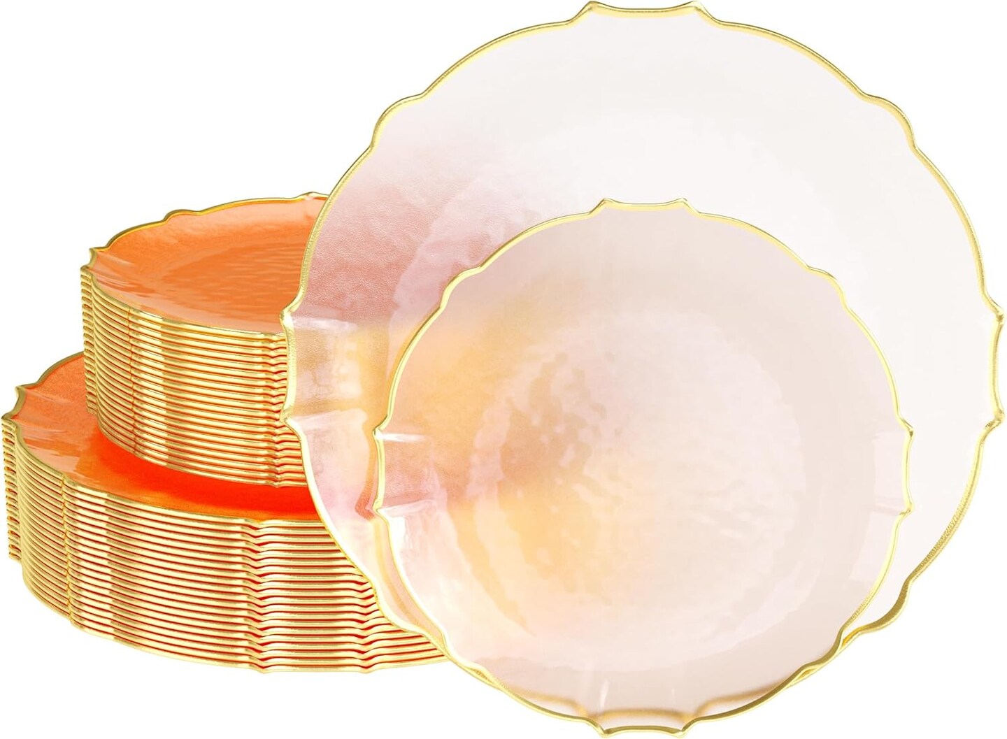 Trendables Plastic Plates for Party Fancy Plastic Dinner Plates For Guest 7.5 inch Dessert Plates &#x26; 10 Inch Thin Delicate Disposable Dinnerware Charger Plate Set