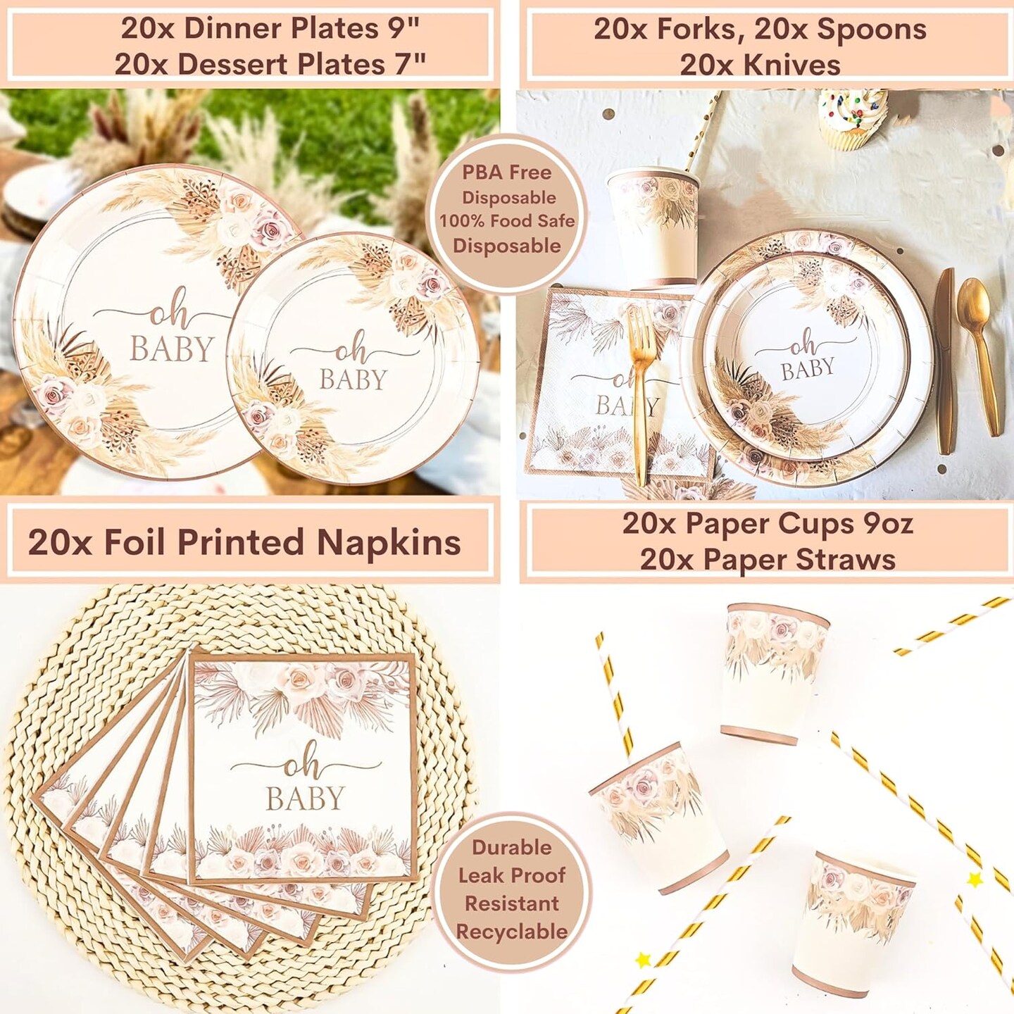 254 Pc Boho Baby Shower Decorations for Girl Or Boy (Boho Set)