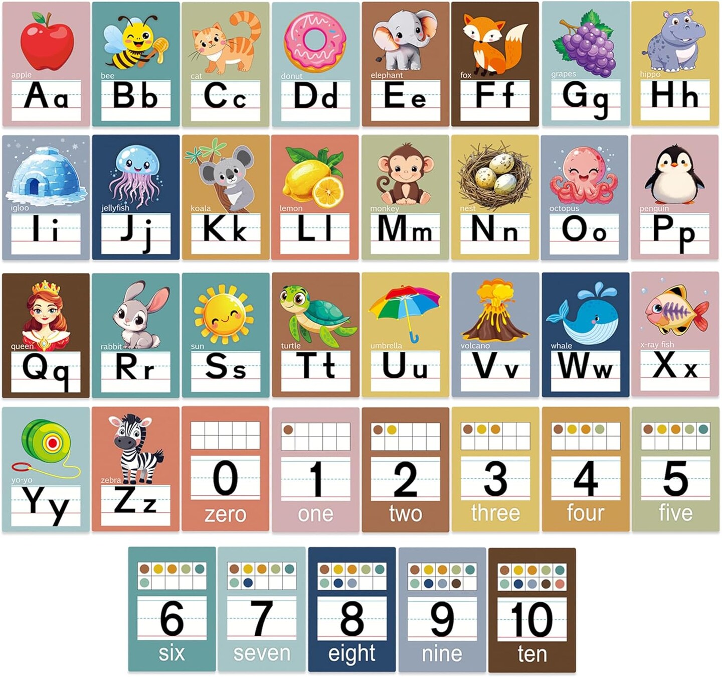 37Pcs Bohemian Alphabet & Number Wall Cards, ABC Poster Set for Classroom & Nursery, Double-Sided Laminated Hard Cardstock with Illustrations, Boho Decor for Toddlers, Preschool & Homeschool