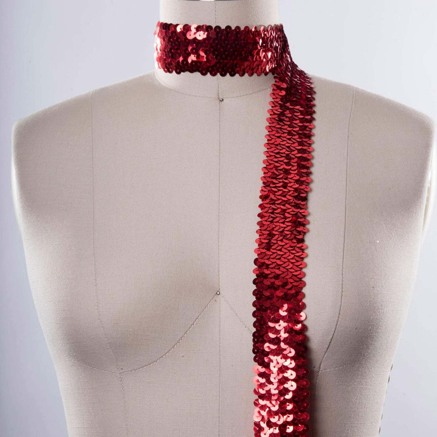 1 Yard 1.5" Red Stretch Sequin Trim Sparkly Elastic Trim for Costumes, Headbands & Crafts