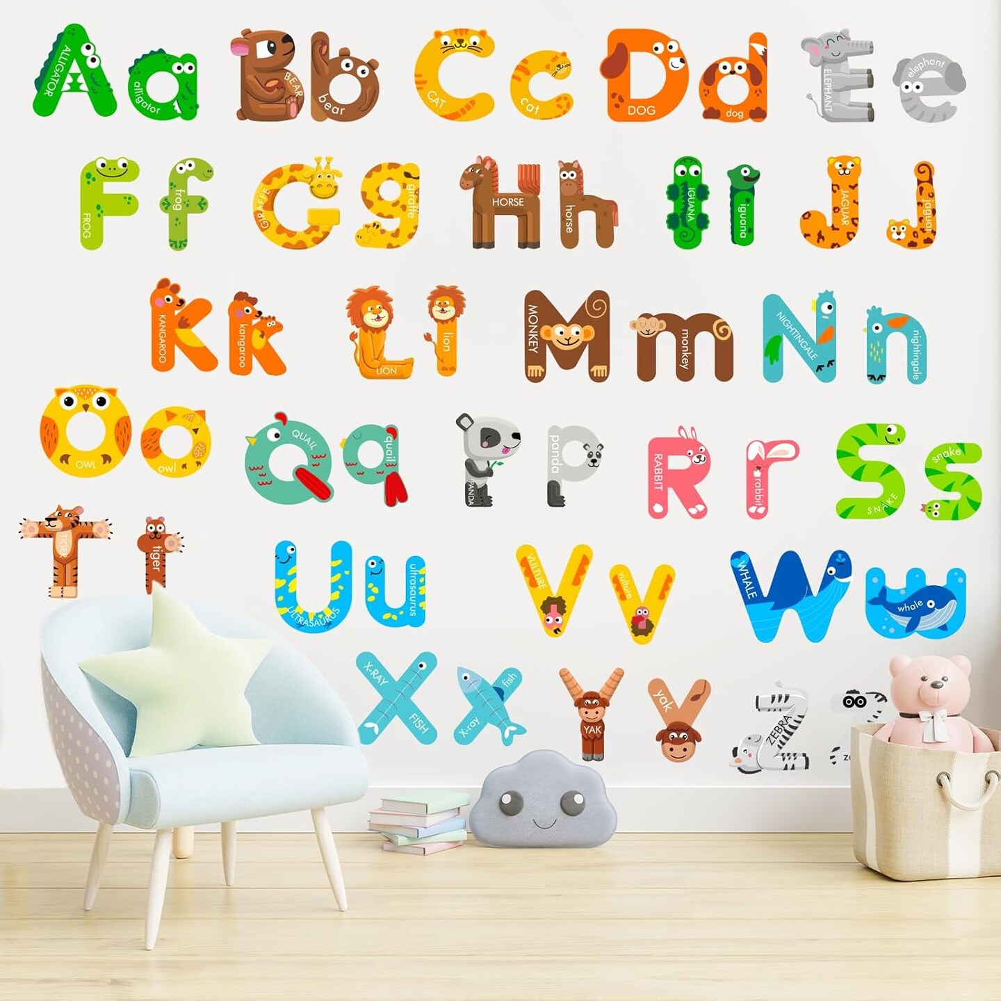 8 Sheets Alphabet Letters Wall Decals (Multicolor) 13.8 x 9.8 x 0.1 inches