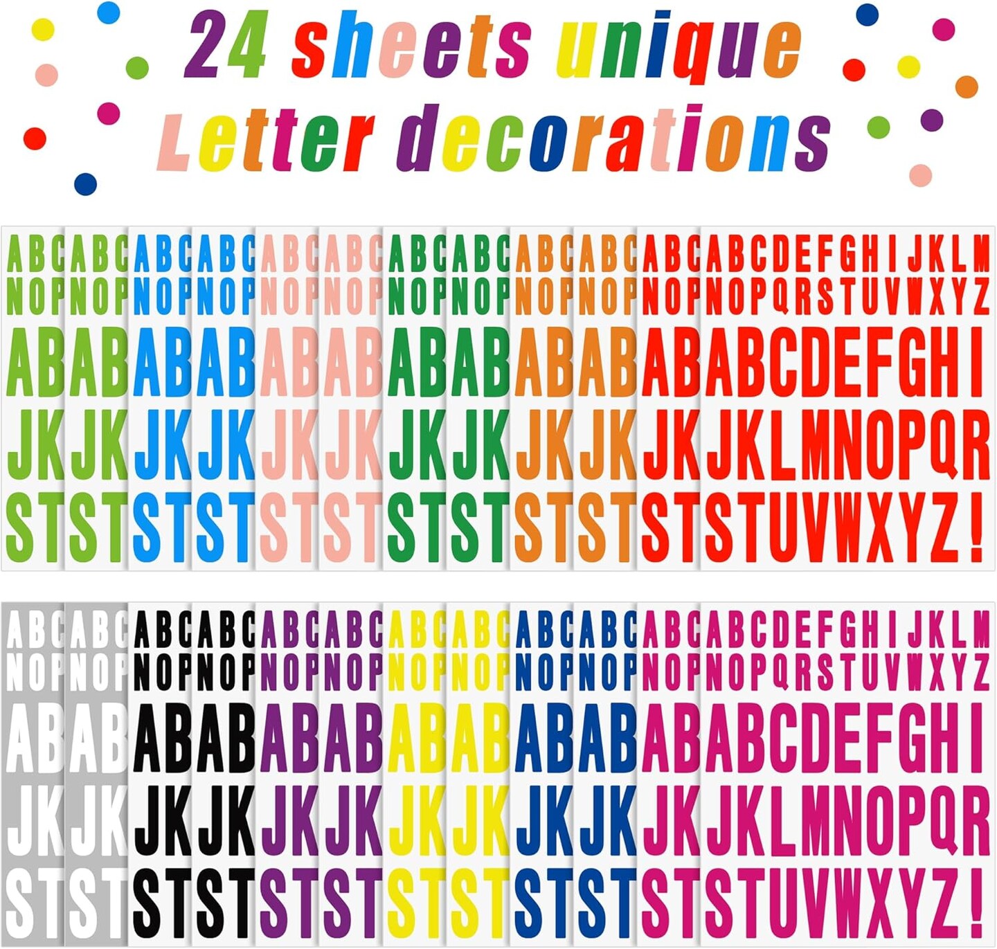 24 Sheets Letter Stickers 1272 Pcs Alphabet Sticke (Multicolor) 8 x 6 x 0.2 inches