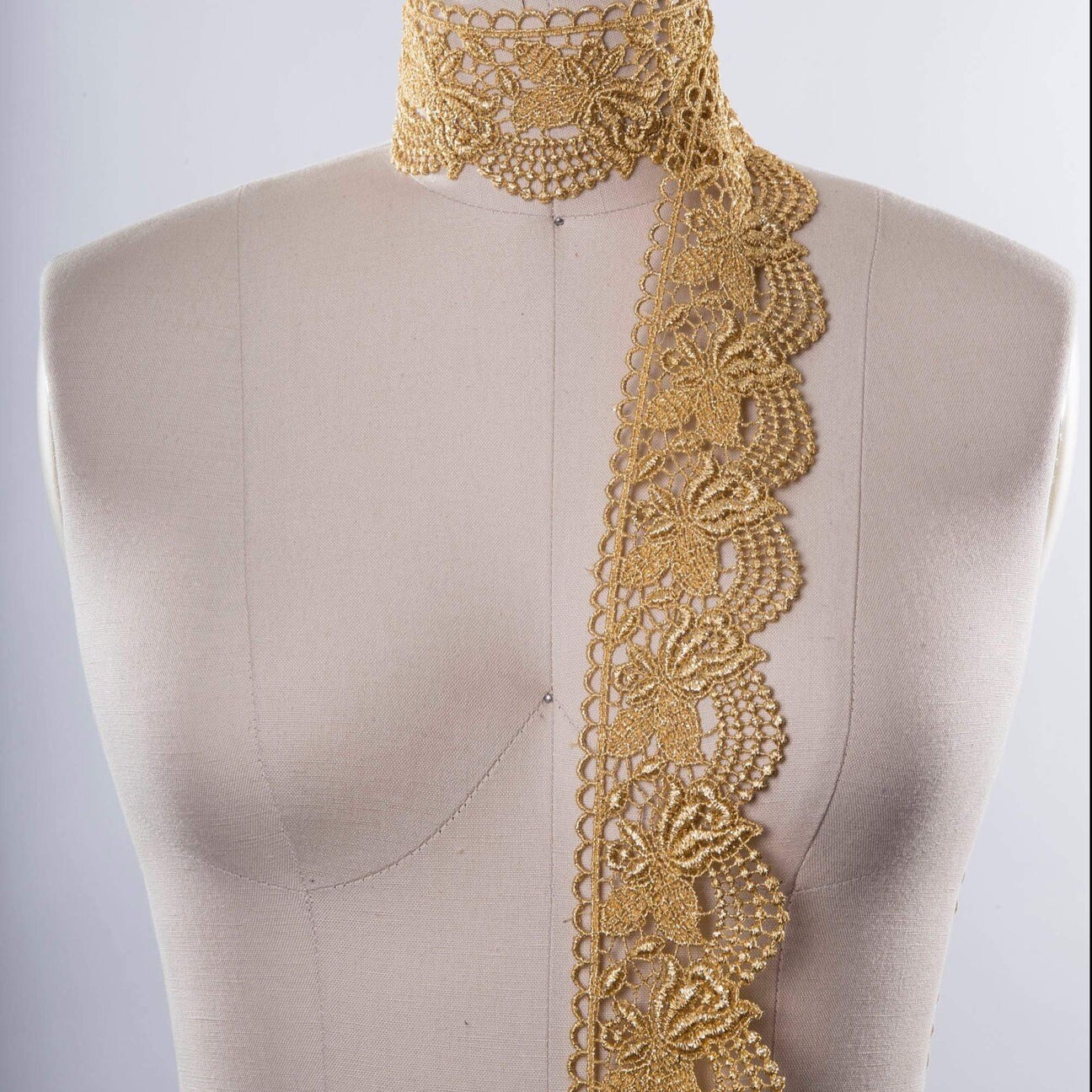 1 Yard Ignaces Gold Metallic Floral Roses Scalloped Venice Lace Trim for Gowns Costumes and Home Decor 2 Inch wide