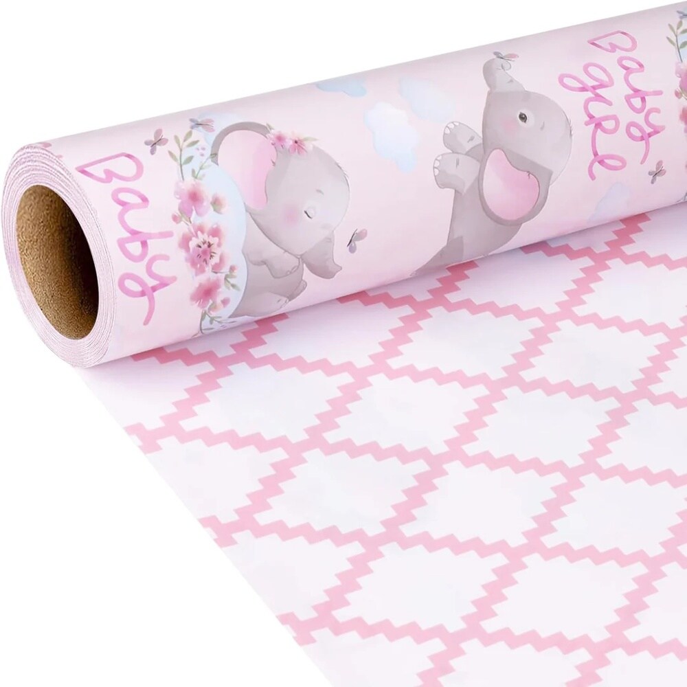 LaRibbons 17&#x22; X 33&#x27; Reversible Wrapping Paper | Baby Elephant w/ Quilted Back