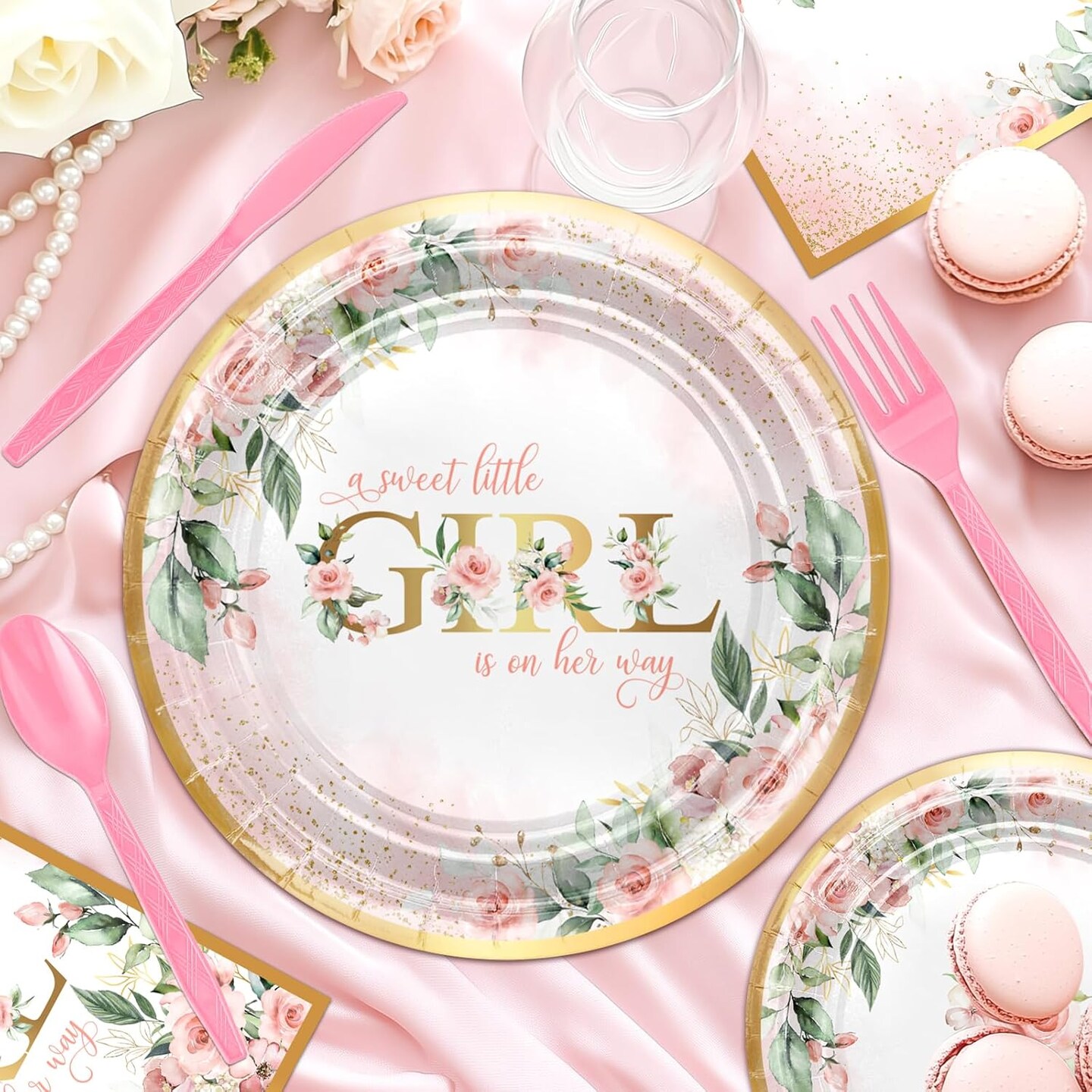 Baby Shower Decorations for Girl 278 Pcs Pink Floral (Rose Gold)