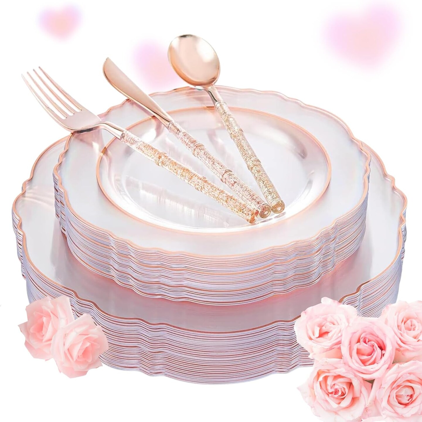150PCS Rose Gold Plastic Plates