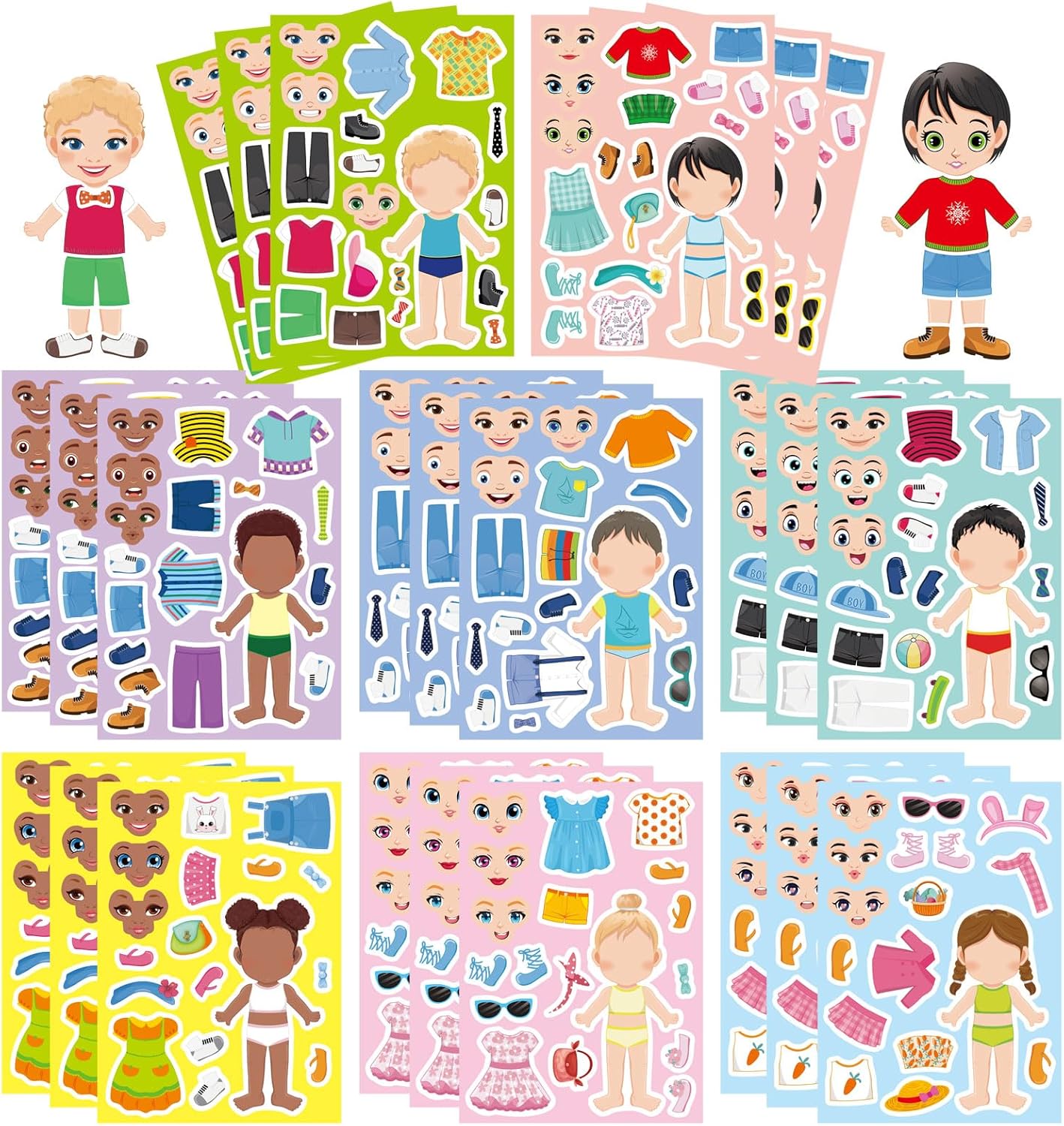 24 Sheets Make a Face and Dress Up Stickers for Girls Boys (Color)