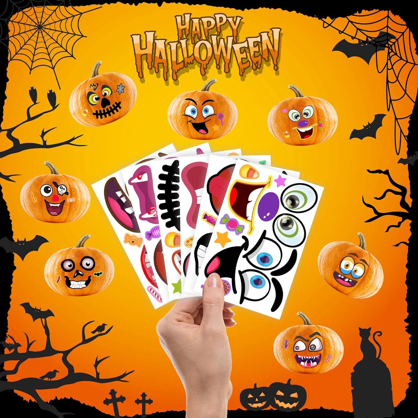 48Packs Pumpkin Stickers Decorating Kit