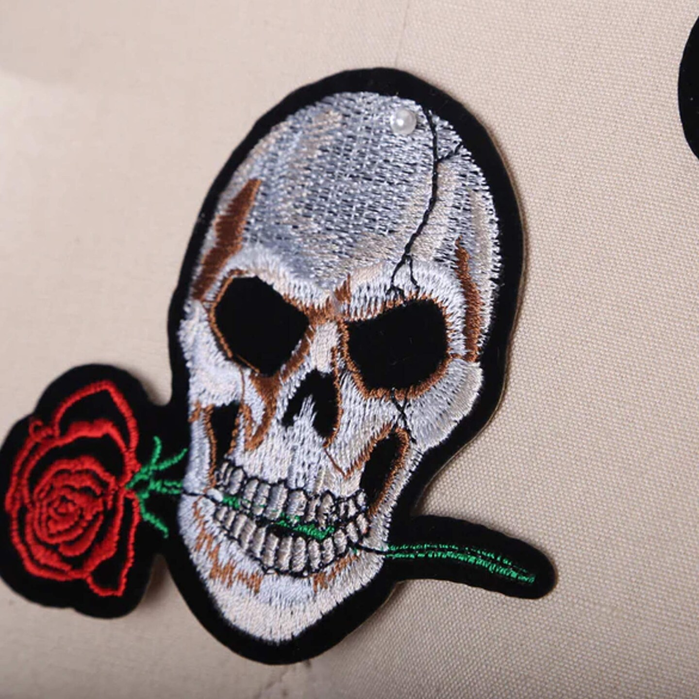 3.75&#x22; Skull with Red Rose Embroidered Patch for Jackets