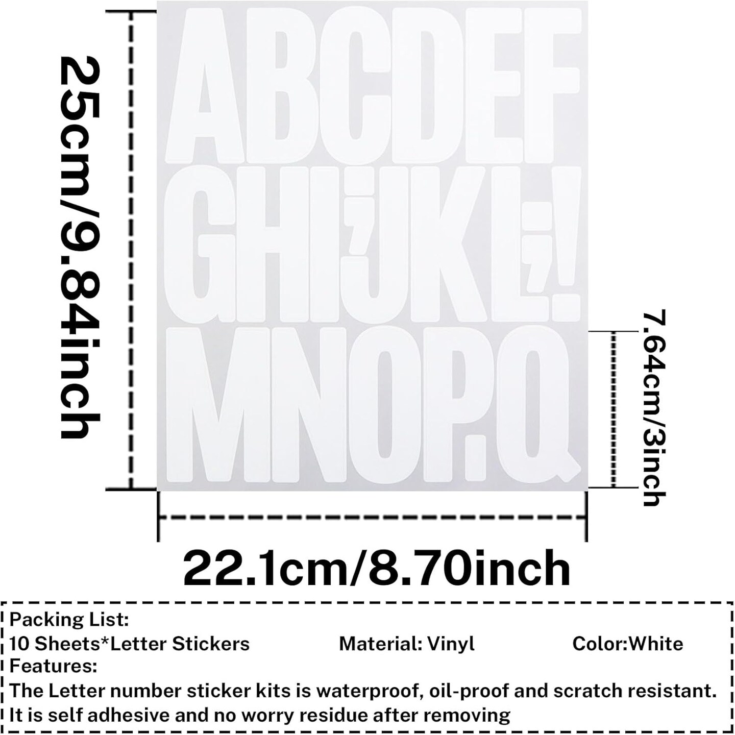 3 Inch Letters Stickers,210 Pieces White Alphabet Punctuation Sticker