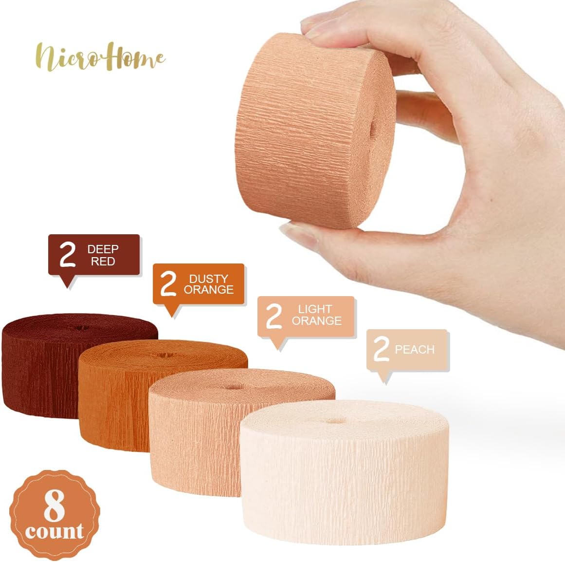 Wedding Decorations, 8 Rolls Rust Orange Brown Crepe Paper Streamers-82 Ft Long
